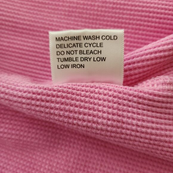 Sunnyside by Sundry Waffle-Knit Lounge Top Fuschia Pink Distressed Womens Size S - Picture 7 of 7